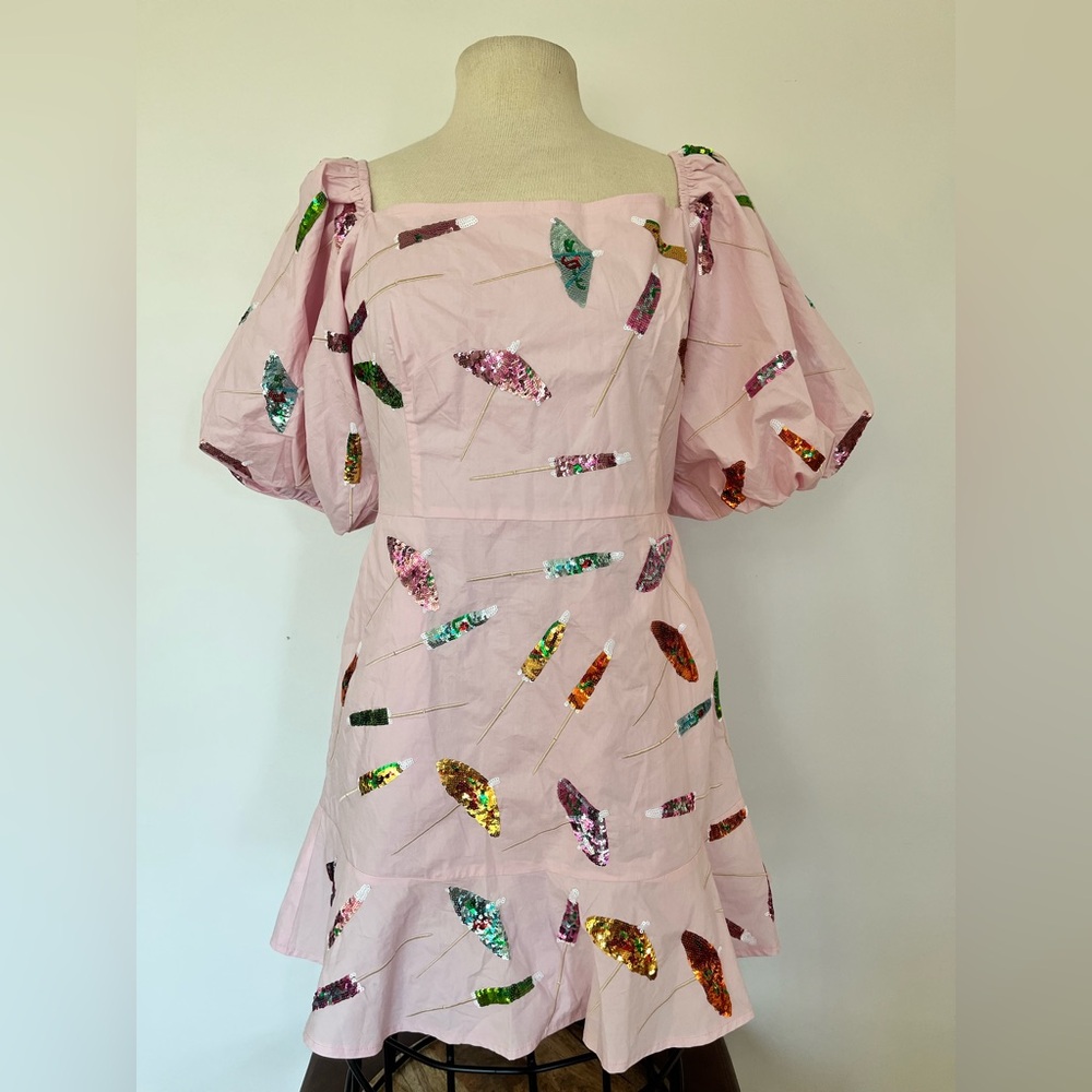 Queen of Sparkles Umbrella Pink Poof Sleeve Dress